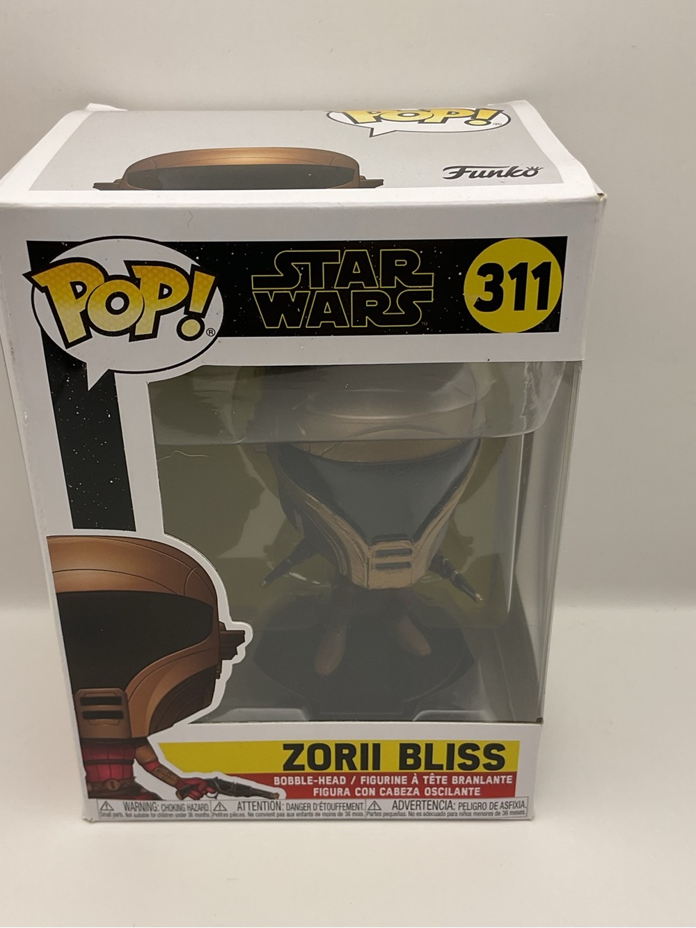 Funko Pop (311) Zorii Bliss Star Wars Helmet Blasters ***Bent Box***